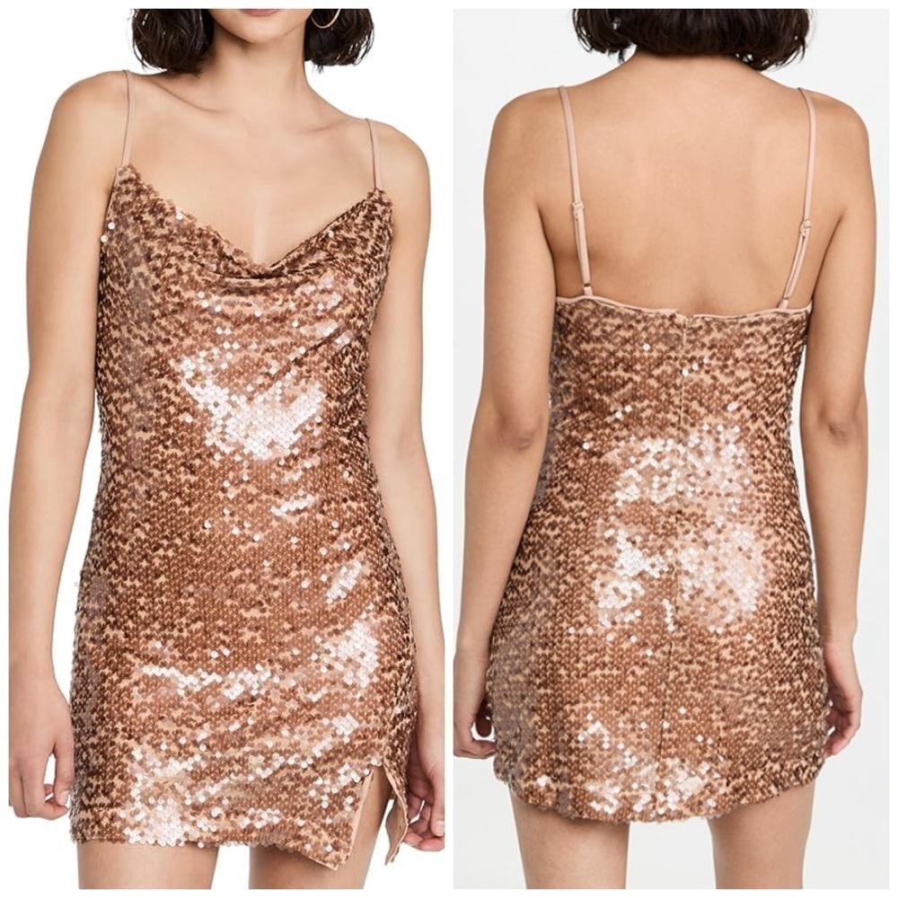 ASTR The Label Revolve Sparks Fly Nude Tan Spaghetti Strap Stretch Mini Dress